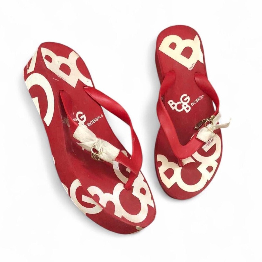 Y2K BCBG Red Mcbling Bimbo Goth Flip Flop Sandals Shoes Platform Chunky Wedges
